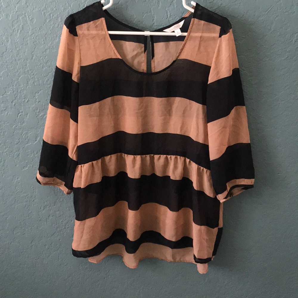 Black/Tan Stripped Babydoll Top